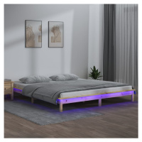 vidaXL Posteľný rám s LED 135x190 cm, dvojlôžko, drevený masív