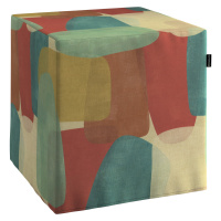 Dekoria Taburetka tvrdá, kocka, geometryczne wzory w czerwono-zielonej kolorystyce, 40 x 40 x 40