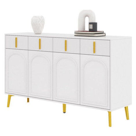 Redom SIDEBOARD 140/38/82 cm z MDF s 4 zásuvkami, 4 dvierkami a nastaviteľnými policami, Biela