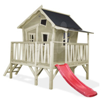 Domček cédrový na pilieroch Crooky 350 Exit Toys s vodeodolnou strechou verandou a šmykľavkou si