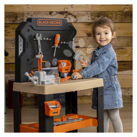 Pracovná dielňa Bricolo Workbench Black&Decker Smoby so zverákom a pracovným náradím 78 doplnkov