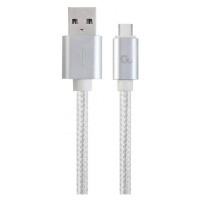 Kábel CABLEXPERT USB 2.0 AM na Type-C kábel (AM/CM), 1,8m, opletený, strieborný, blister