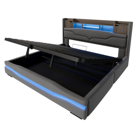 Redom ČALÚNENÁ posteľ 180/200 cm s LED osvetlením, USB/Type-C nabíjaním a hydraulickým úložným p
