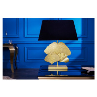 Estila Dizajnová glamour stolná lampa Ginko so zlatou kovovou podstavou a okrúhlym čiernym tieni