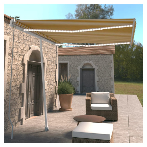 vidaXL Ručne zaťahovacia markíza s LED 300x250 cm žlto-biela