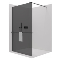 Cerano Onyx, sprchová zástena Walk-in 50x200 cm, 8mm šedé sklo, čierny matný profil + polička/dr