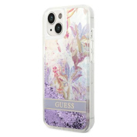 Plastové puzdro Guess na Apple iPhone 14 Plus GUHCP14MLFLSU Flower Liquid Glitter fialové