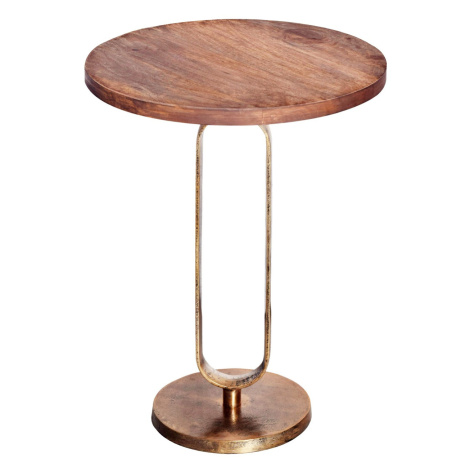 Estila Art deco okrúhly medený príručný stolík Zendy s drevenou doskou v glamour nádychu 60 cm