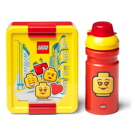 Set žlto-červeného desiatového boxu a fľaše na pitie LEGO® Iconic