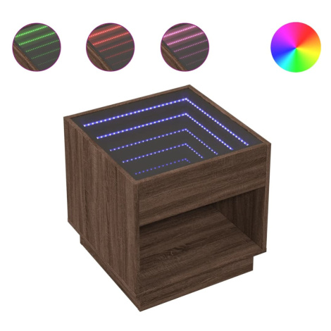 vidaXL Konferenčný stolík s nekonečnými LED hnedý dub 50x50x50 cm