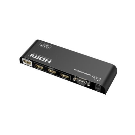 PremiumCord 4Kx2K@60Hz HDMI switch 3:1 kovový s diaľkovým ovládačom a napájacím adaptérom