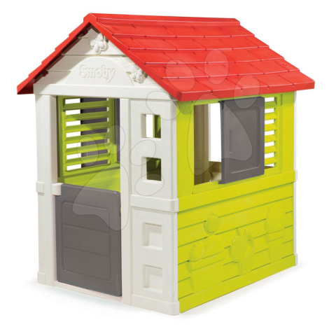 Smoby domček Nature červeno-zelený s UV filtrom a 3 oknami, 2 žalúzie a 2 posuvné okenice 810712