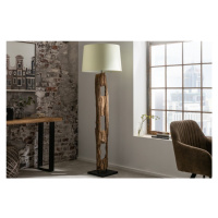 Estila Moderná dizajnová stojaca lampa Adelise v etno štýle s drevenou podstavou a s bielym tien