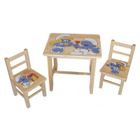 Drevený detský stolček so stoličkami - Šmolkovia