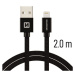 Dátový kábel opletený Swissten USB/Lightning (8 pin) 3.0A, 2.0m čierny