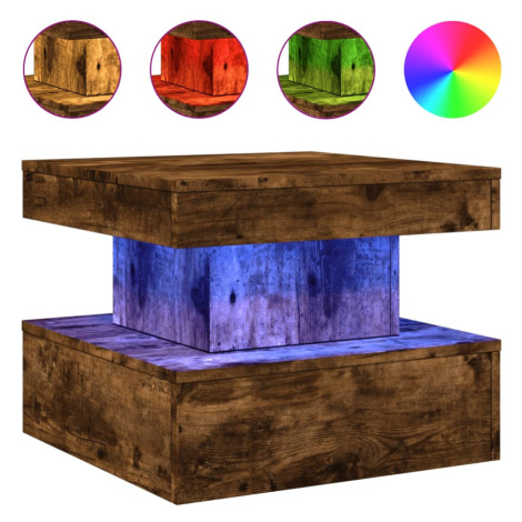 vidaXL Konferenčný stolík s LED svetlami dymový dub 50x50x40 cm
