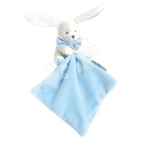 Plyšový zajačik na maznanie Bunny Flower Box Doudou et Compagnie modrý 10 cm v darčekovom balení