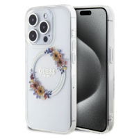 Guess PC/TPU Flowers Ring Glossy Logo MagSafe Zadný Kryt pre iPhone 14 Pro Max Transparent