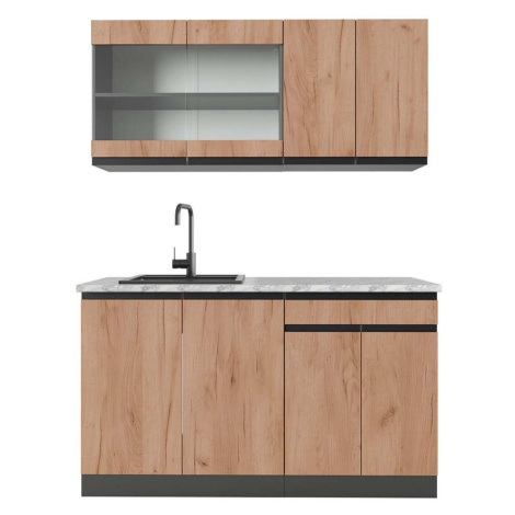 Vicco JEDNOLÔŽKOVÁ KUCHYŇA R-Line Goldkraft dub/antracit 140 cm , AP Marble