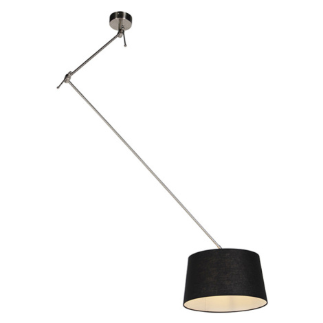 Závesná lampa s ľanovým tienidlom čierna 35 cm - oceľ Blitz I QAZQA
