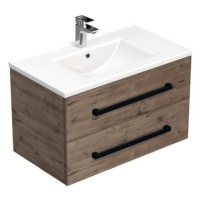 Kúpeľňová skrinka s čiernou úchytkou a umývadlom SAT Cube Way 80x53x46 cm dub Wellington mat CUB
