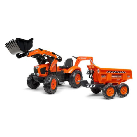 Falk šliapací traktor 2090W Kubota s prednou a zadnou lyžicou a prívesom