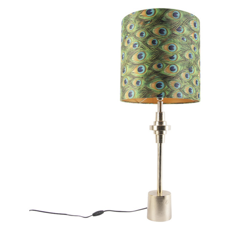 Stolná lampa v štýle art deco zlatý zamatový odtieň v pávom prevedení 40 cm - Diverso QAZQA