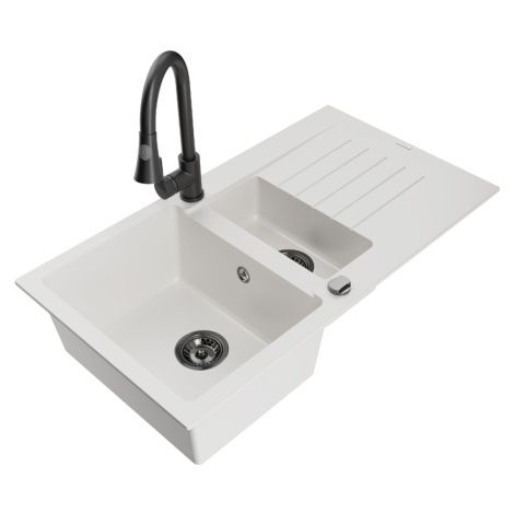 MEXEN/S MEXEN/S - Matias granitový drez 1.5 s odkvapkávačom vrátane batérie Elia, biela 6502-20-