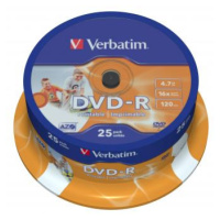 Verbatim DVD-R, Wide Inkjet Printable ID Brand, 43538, 4.7GB, 16x, spindle, 25-pack, 12cm, pro a