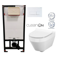 DEANTE Podstavný rám, pre závesné WC misy + SLIM tlačidlo bílé  + WC CERSANIT CLEANON CREA OVÁL 