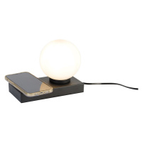 Čierna stolná lampa s dotykovou a indukčnou nabíjačkou - Janneke