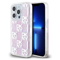 DKNY Liquid Glitter Checkered Pattern Zadný Kryt pre iPhone 15 Pro Pink