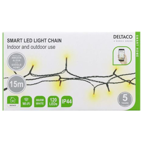 DELTACO SMART SH-LW15M, WiFi, Vianočné osvetlenie reťaz, 15m, IP44, RGB