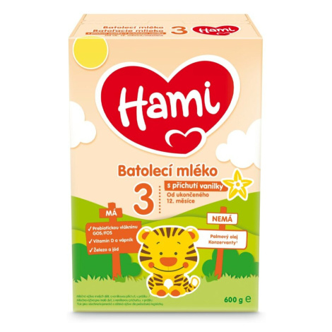 HAMI 3 Batoľacie mlieko s príchuťou vanilky od ukončeného 12. mesiaca 600 g