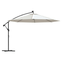 vidaXL Závesný záhradný slnečník s LED, kovová tyč 350 cm, pieskový