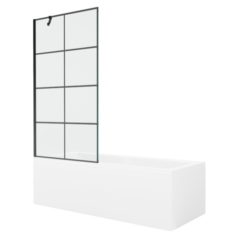 MEXEN/S - Cubik obdĺžniková vaňa 150 x 70 cm s panelom + vaňová zástena 90 cm, čierna vzor 55031