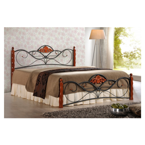 Kovová posteľ Valentina 160x200 manželská posteľ antická čerešňa/čierna Halmar