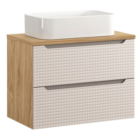 Závěsná skříňka Luxor Beige Kati s deskou a umyvadlem 80 cm béžová/dub olejovaný Comad