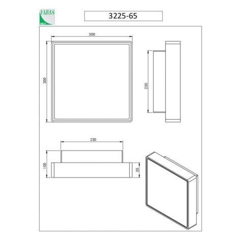 Nástenné svietidlo Oban, 30 cm x 30 cm, senzor, 2 x E27, biele, IP65 Fabas Luce