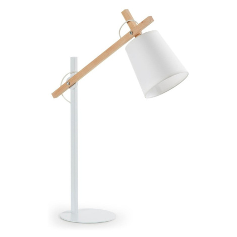 Biela stolová lampa z masívu akácie s textilným tienidlom (výška 65 cm) Kosta – Kave Home