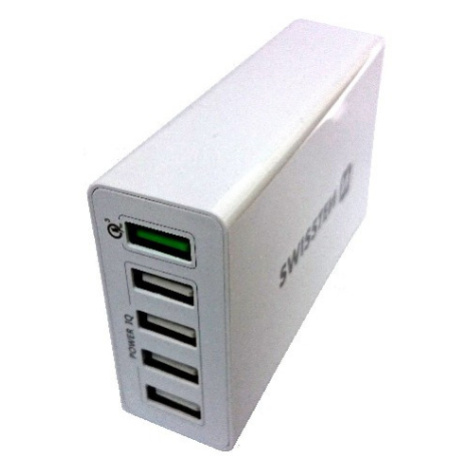 Sieťový adaptér Swissten Qualcomm 3.0 + Smart IC 5x USB 50 W biely