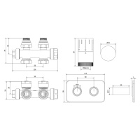 Mexen Duplex G05, uhlová/priama termostatická súprava s hranatou krytkou S, DN50, antracitová ma