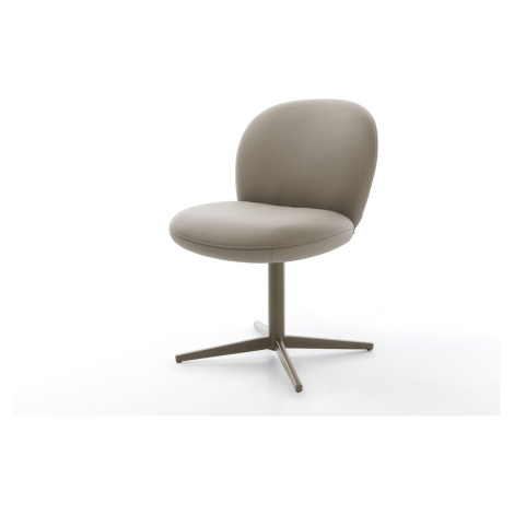 DELIFE Otočná jedálenská stolička Nube-Flex pravá koža tmavobéžová podstava titánová farba 360° 