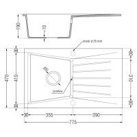 Mexen Cesar, 1-komorový granitový drez 775x470x190 mm a drezová batéria Elia, čierna, 6514-77-67