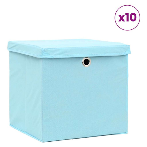 vidaXL Úložné boxy s vekom 10 ks, 28x28x28 cm, svetlomodré