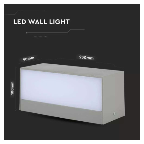 Záhradné LED nástenné svietidlo Soft L 12W, 6400K, 600lm, IP65, sivé VT-8057 (V-TAC)