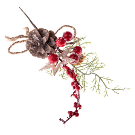 Dekoračná vianočná vetvička s červenými bobuľami, 15 x 29 x 6 cm