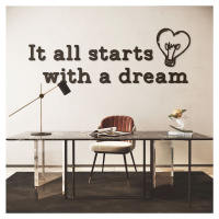 Motivačný citát na stenu - It all starts with a dream