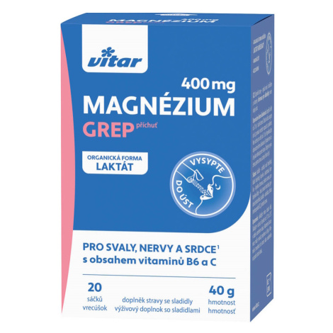 VITAR Magnézium 400 mg + vitamín B6 + vitamín C príchuť grep 20 sáčkov Vitar Veteriane