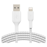 Belkin BOOST Charge Braided Lightning/USB-A odolný kábel, 3m, biely